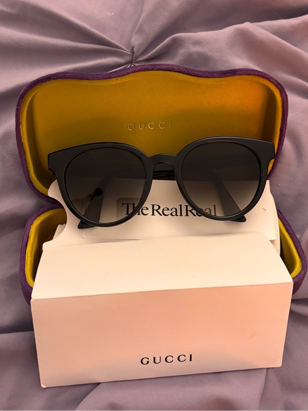 Gucci Black Round Women's Sunglasses with Dark Lenses